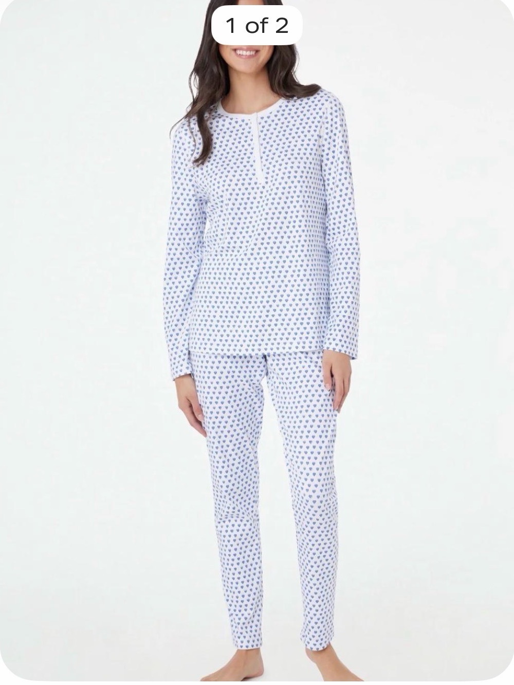 Roller Rabbit White and Blue Heart-Print Long Sleeve Pajama Set